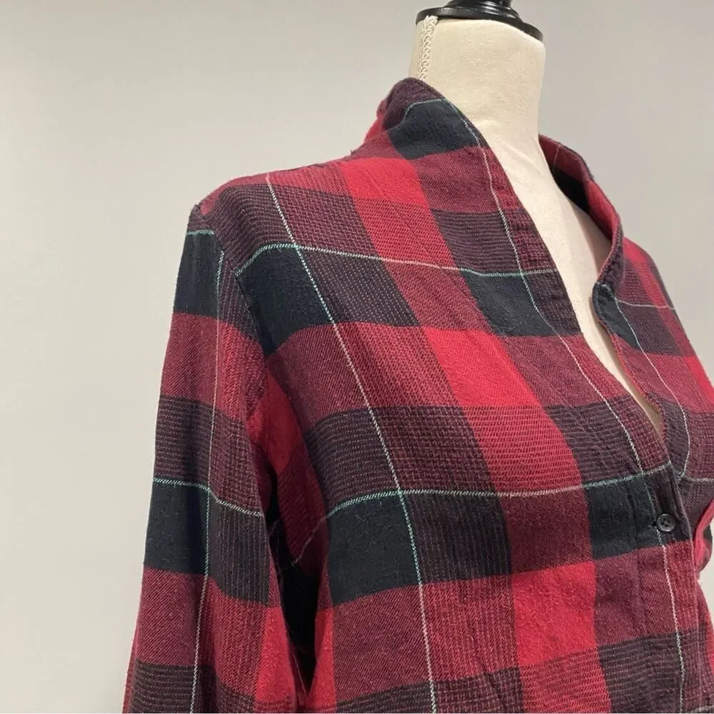 PRANA S Frosty Flake Organic Cotton Buffalo Plaid Flannel Pajama Top Winter Warm